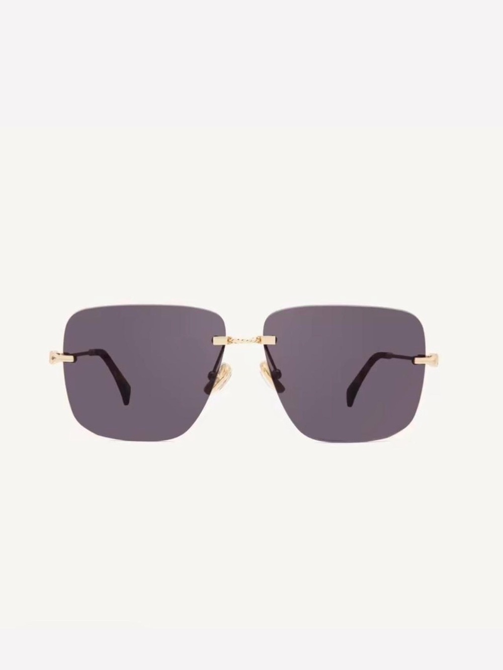 DEZI 2000s Rimless Square Sunglasses with Gold Accents - Dark Gray Lenses